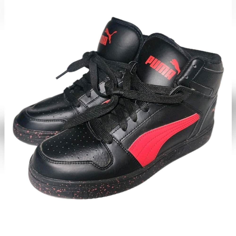 Puma Rebound Layup High Top Sneakers Athletic Shoes Men's 9 Black Red EUC